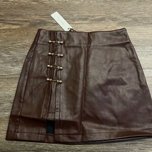 Brown Leather Skirt with Gold Accents